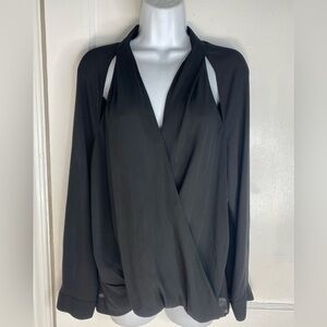 TROUVE Nordstrom Elegant Black Women's Wrap Top with Front Key Holes Size Large